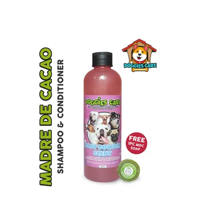 Madre de Cacao Shampoo & Conditioner with Guava Extracts 250ml - Baby Powder Scent Pink FREE MDC SOAP 1pc only Anti Mange, Anti Tick and Flea, Anti Fungal