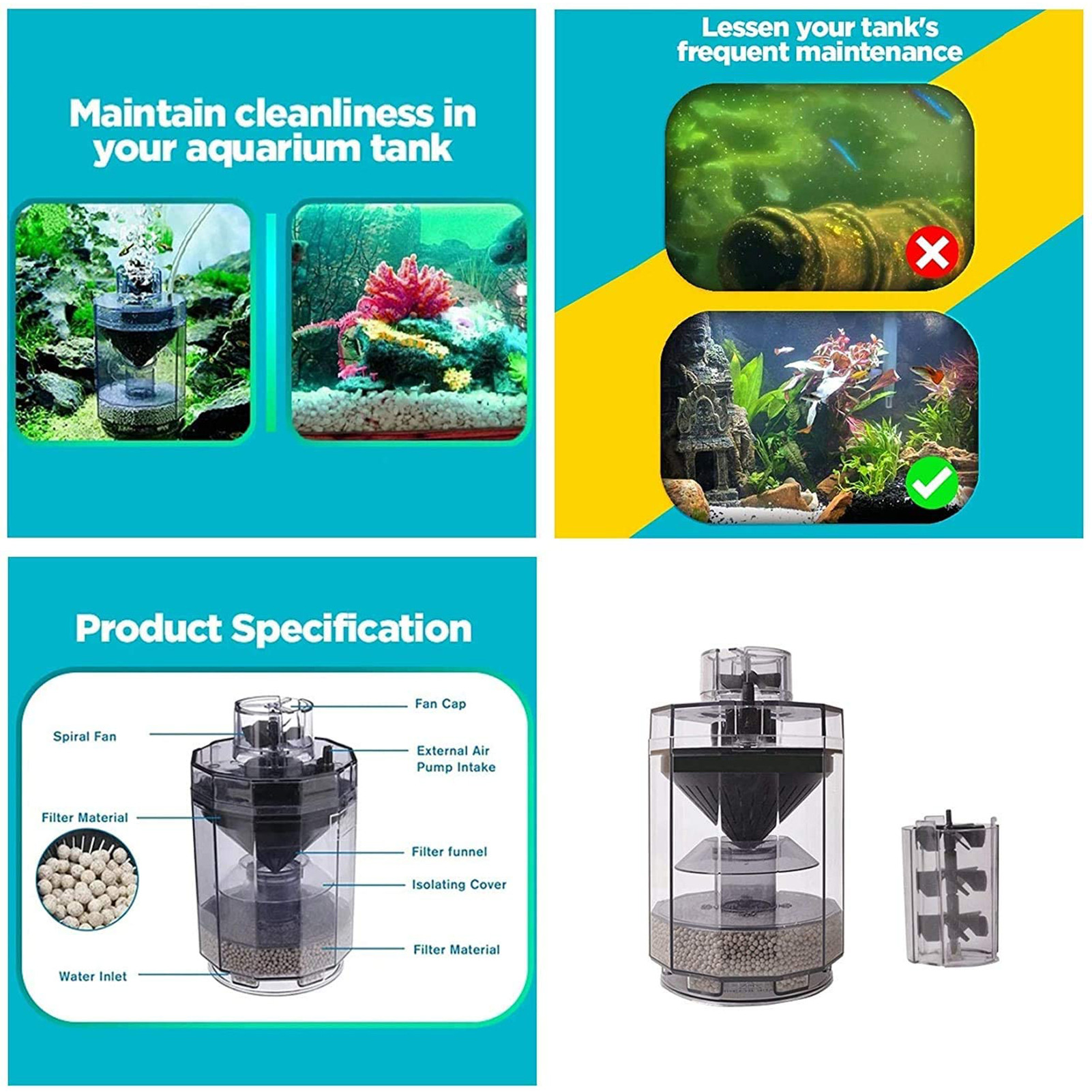 Multi-Stage Aquarium Filter System Cleaning Fish Tank Household