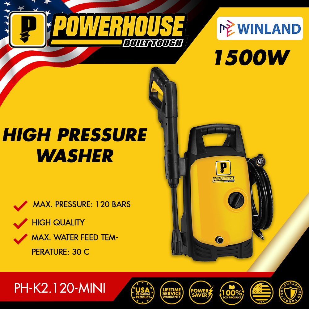 Powerhouse By Winland High Pressure Washer Mini 1500w 120 Bar With Free Soldering Iron Ph K2 120