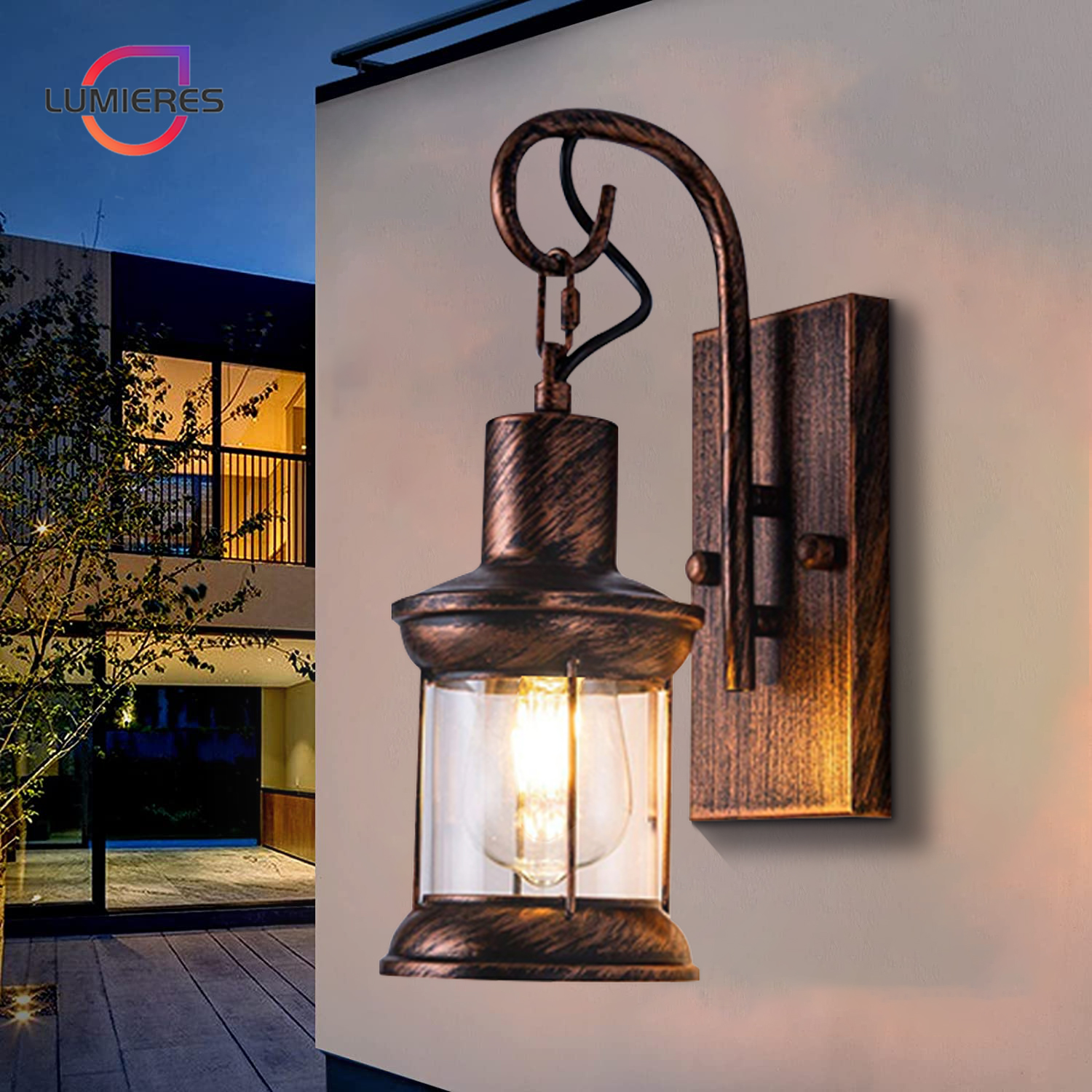 Wall Light Industrial Vintage Wall Lamp Retro Wooden Metal Bronze