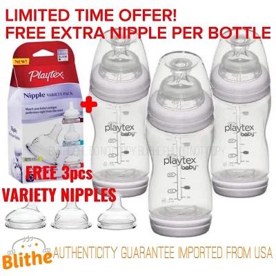 Playtex Baby VentAire Complete Tummy Comfort 6oz 9oz Baby Bottle with medium flow naturalatch nipples w/ free extra 3pcs nipples