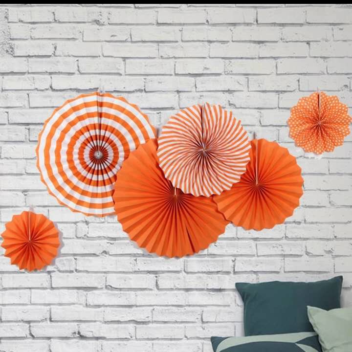 6 In 1 Orange Colour Paper Fan Flower Decoration Set Birthday Party 6 in 1 orange colour paper fan flower decoration set birthday party