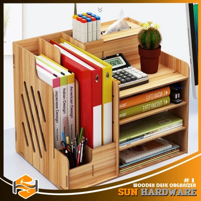 SUN HARDWARE DIY Wooden Multi-functional Organizer Wooden Desk Organizer, Multi-Functional DIY Pen Holder Box, Desktop Stationary, Easy Assembly,Home Office Supply Storage Rack with Drawer