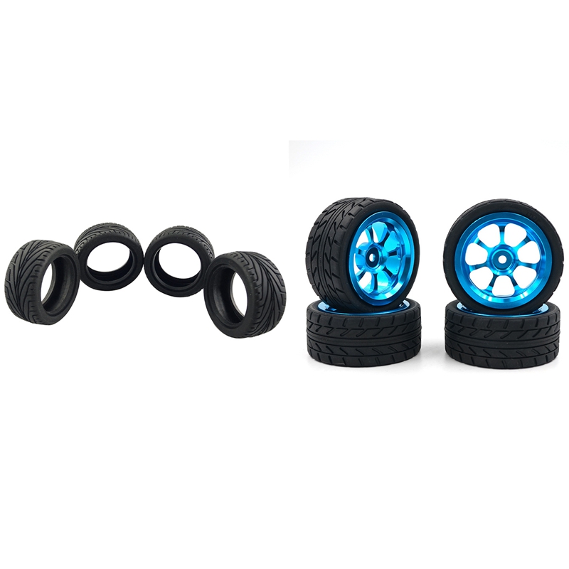 2 Set C Car Upgrade Parts Accessories: 1 Set Alloy Hub Wheels Tyre & 1 Set Racing Tire Grip Tyre