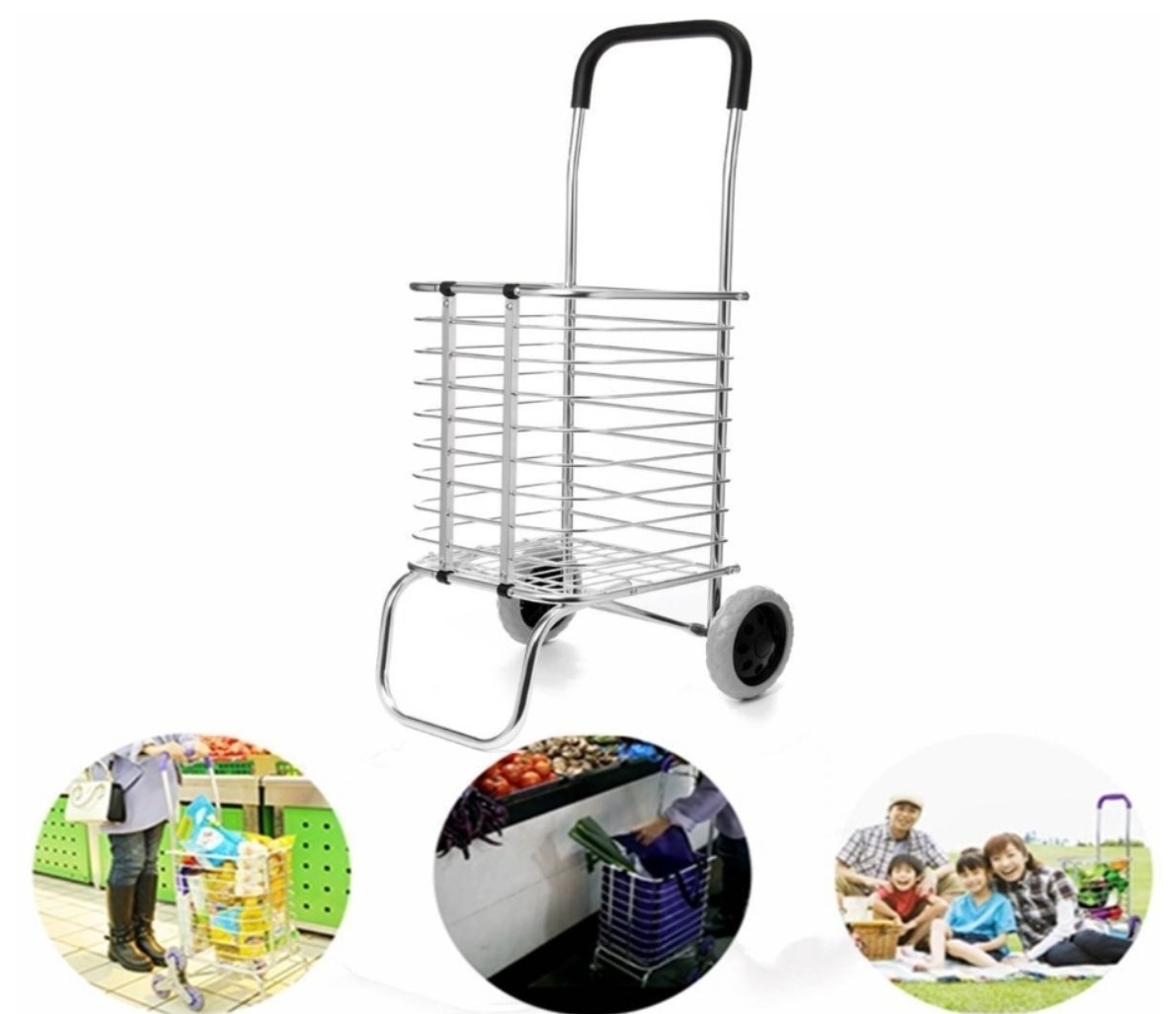 STVN 2 Wheels Shopping Trolley Cart Stainless steel Folding Portable