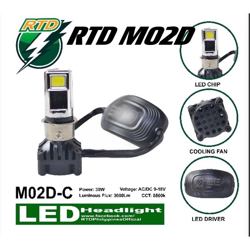 RTD Car Motorcycle Parts Accessories Universal MO2D 30Watts 3LED Headlight  White
