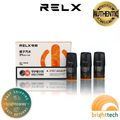 RELX Classic Pods Orange Soda Pack of 3 - Original w/ QR Code Prefilled Vape Juice Pod (Bright Tech)