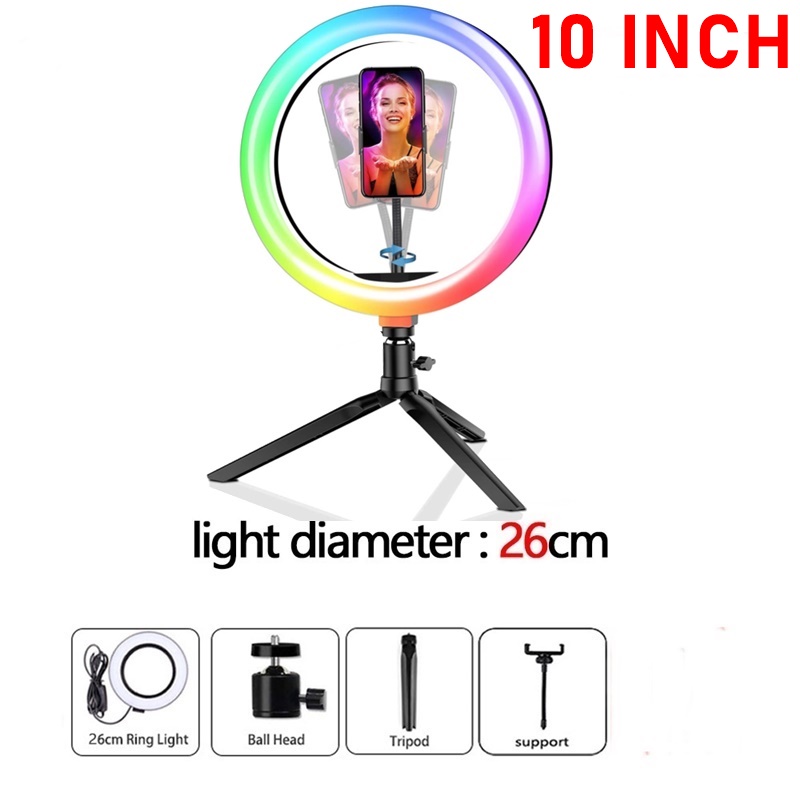 Color : 26cm Light 178cm Video Conference Lighting Kit 6CM RGB LED Ring Light Phone Holder 178CM Stand Flash Rainbow Color Selfie Vlogging YouTube Live Studio Accessories Fill Light 