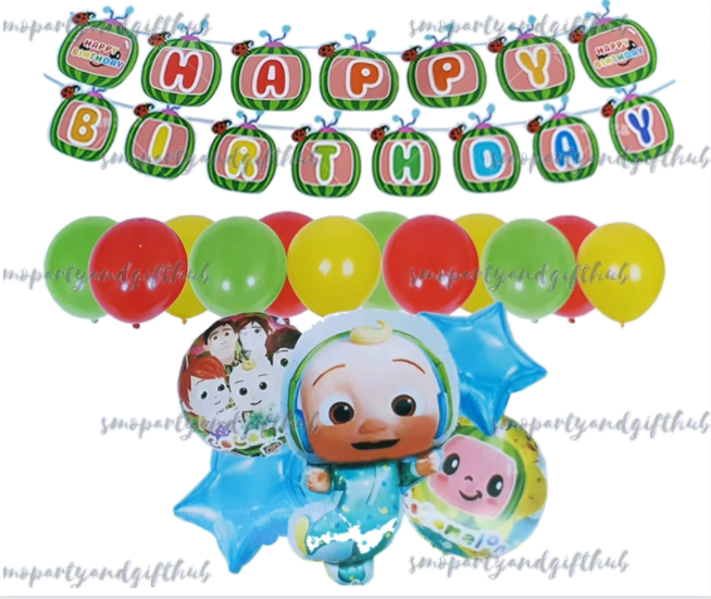 Character Theme Cocomelon Hbd Banner And Party Balloon Set 