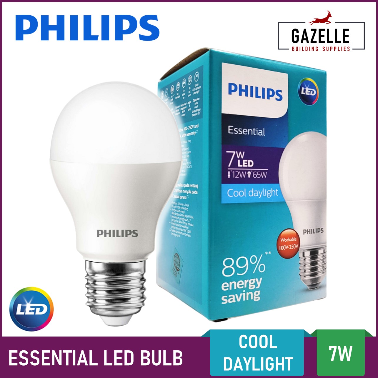 Philips Essential LED Bulb LED Light Bulb Cool Daylight - 7 Watts .