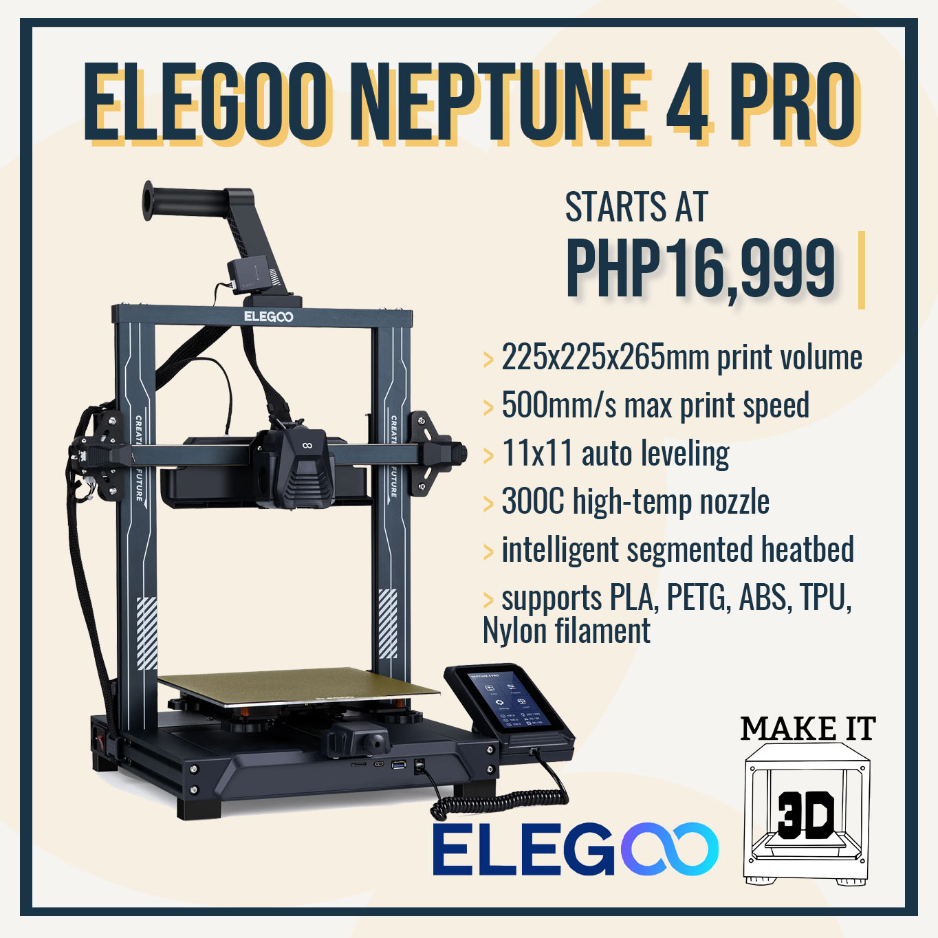 ELEGOO Neptune 4 Pro FDM 3D Printer, 500mm/s High Speed FDM