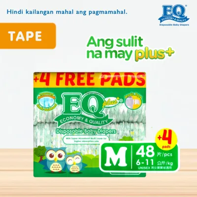 EQ Plus Jumbo Pack Medium (6-11 kg) - 48 pcs x 1 pack (48 pcs) - Tape Diaper