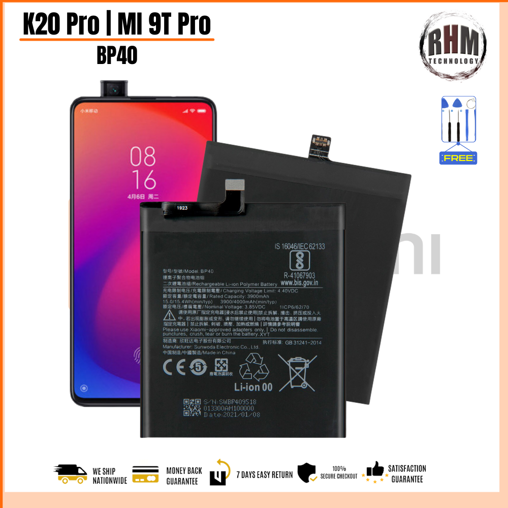 Xiaomi Mi 9t Pro Redmi K20 Pro Battery Model Bp40 4000mah Original Equipment Manufacturer 7094