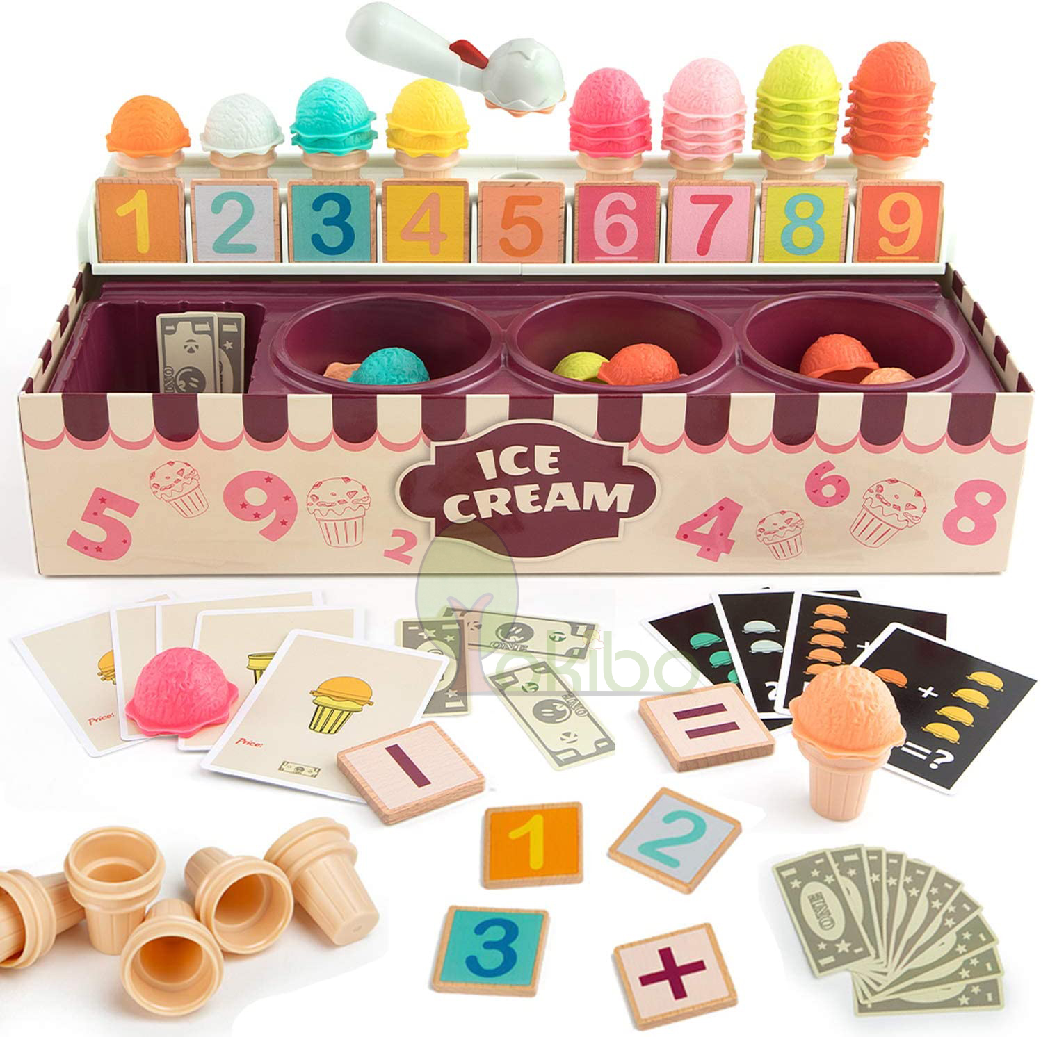 ROCONAT 16/19Pcs/set Ice Cream Trolley Toy Set for Kids Toddlers with Music and Light Kitchen Playsets Color Random