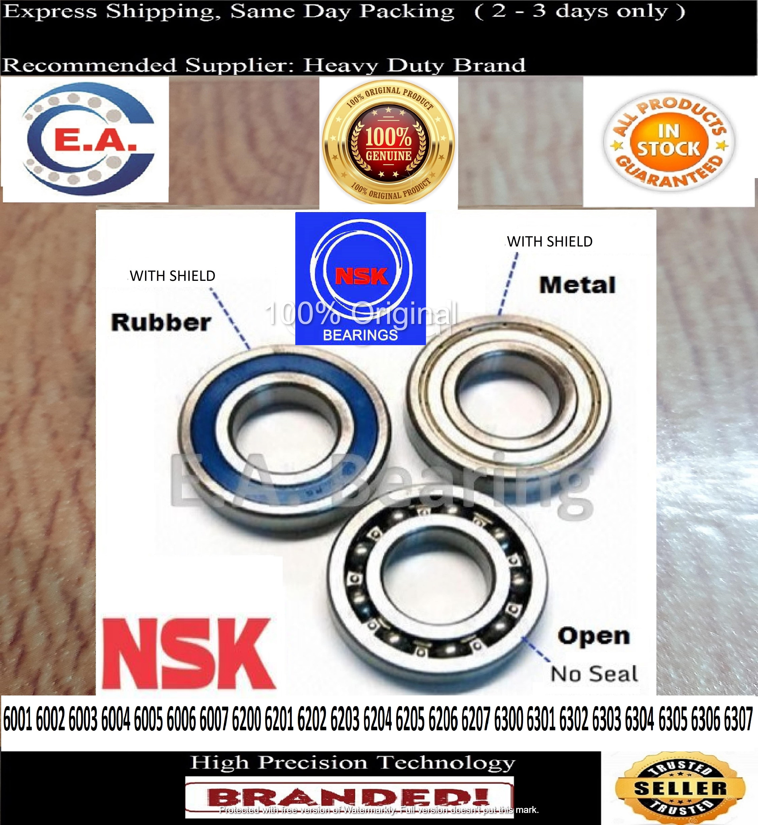 25x62x17 NTN Bearing 6305  2RS/LLU/C3 Rubber Sealed or ZZ/2Z/C3 Metal Shielded 