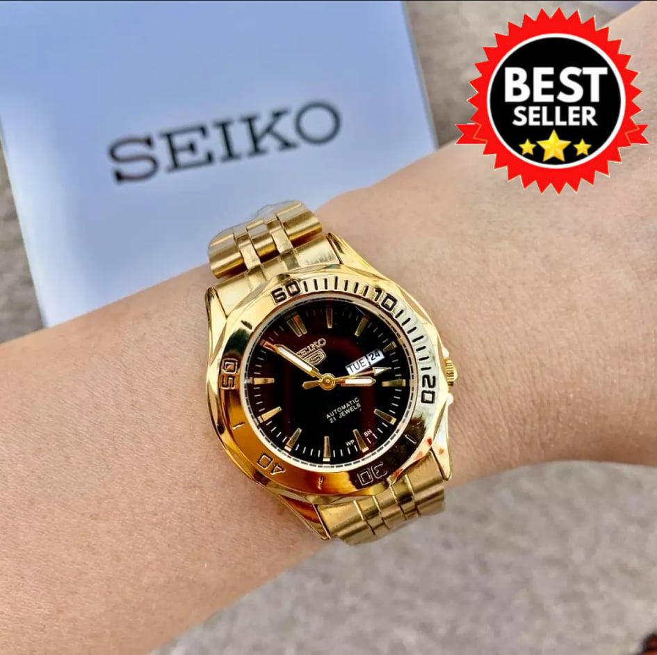 Seiko 5 21 Jewels DAY AND DATE Automatic Gold BLACK Stainless Steel Watch  for Women | Lazada PH