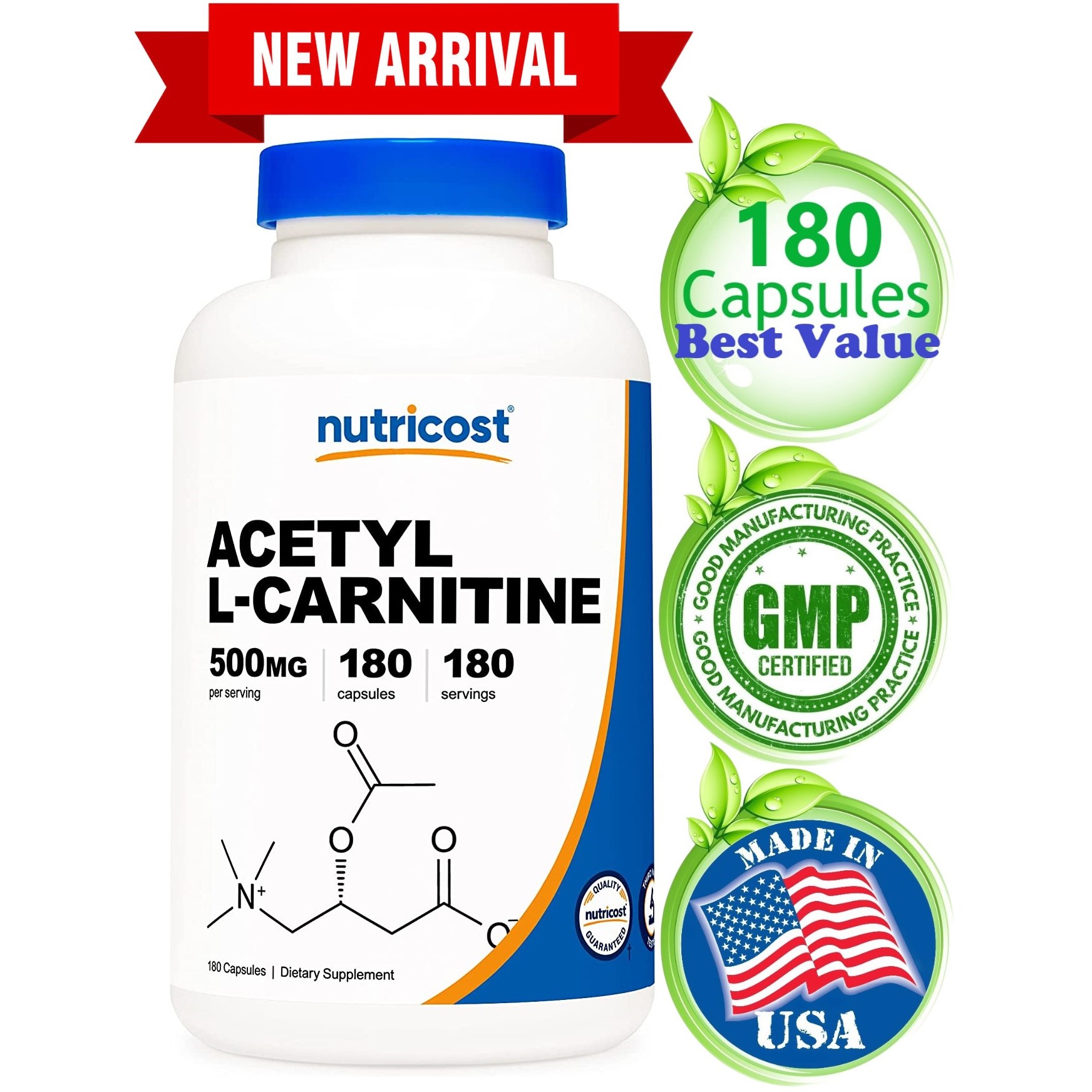 Acetyl LCARNITINE 180 Caps ALCAR Brain & Body Metabolism Memory