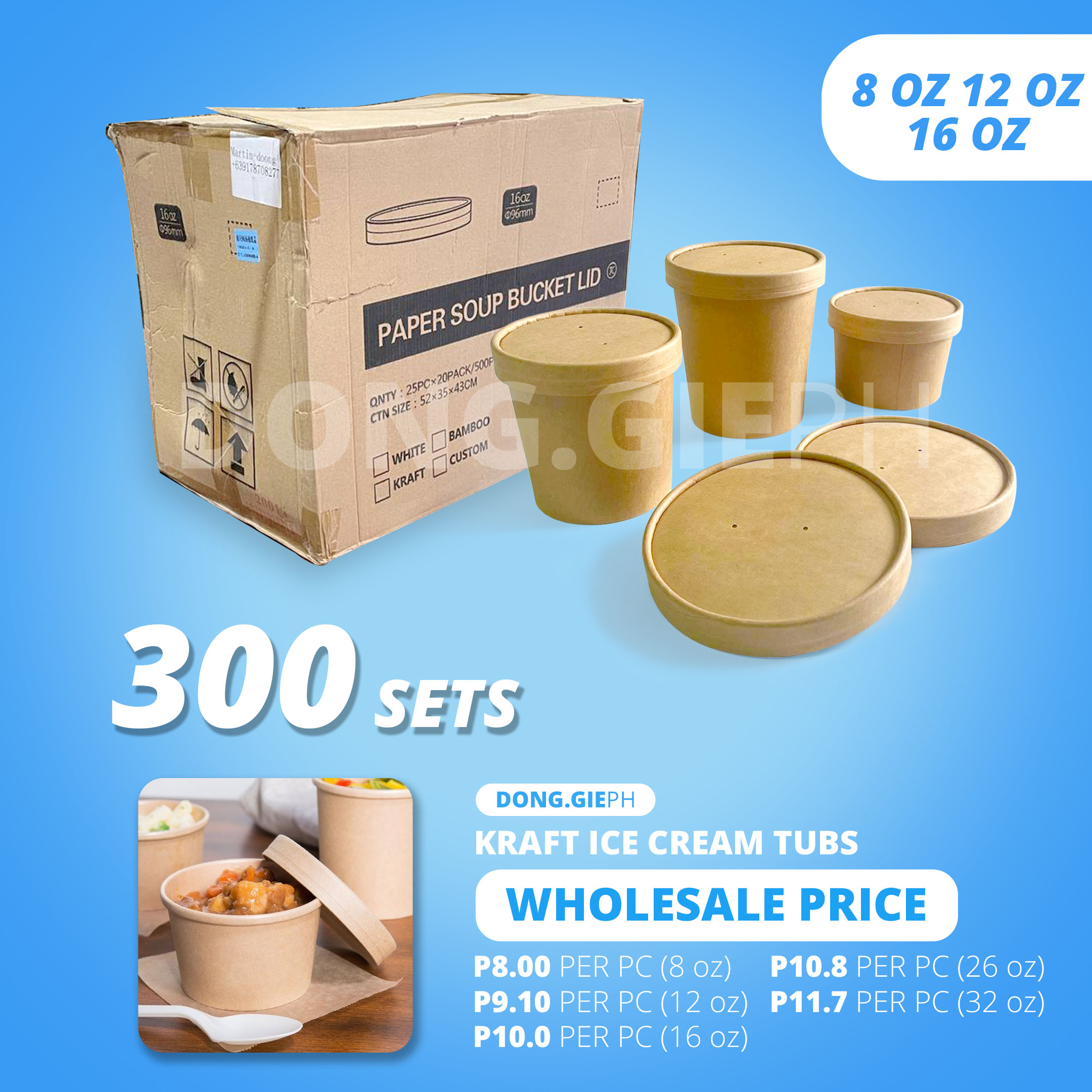 [WHOLESALE 8/12/16 OZ] Kraft Paper Tubs / Ice Cream Tubs (300 PCS) Lazada PH
