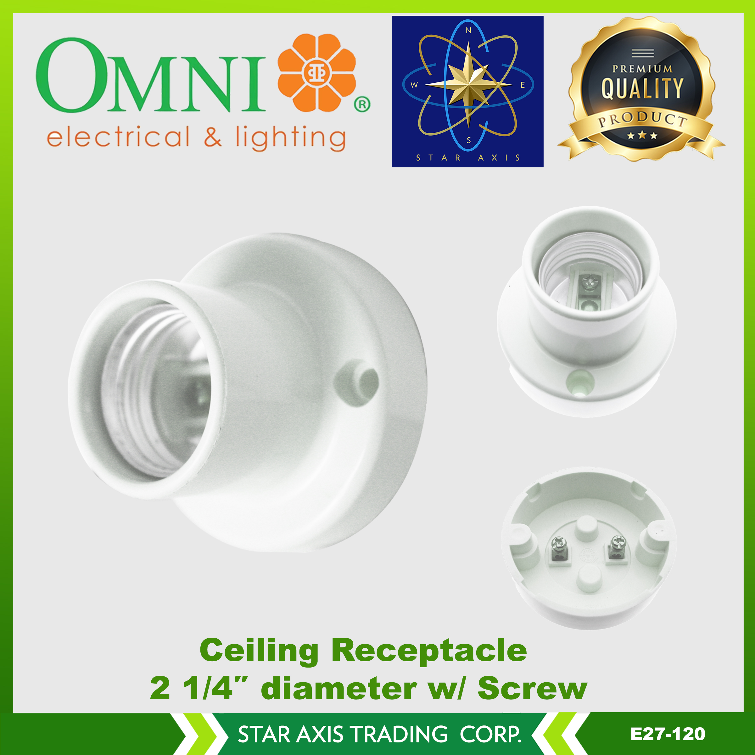 Omni Ceiling Receptacle 2 1/4″ diameter w/ Screw 4A 250V E27120