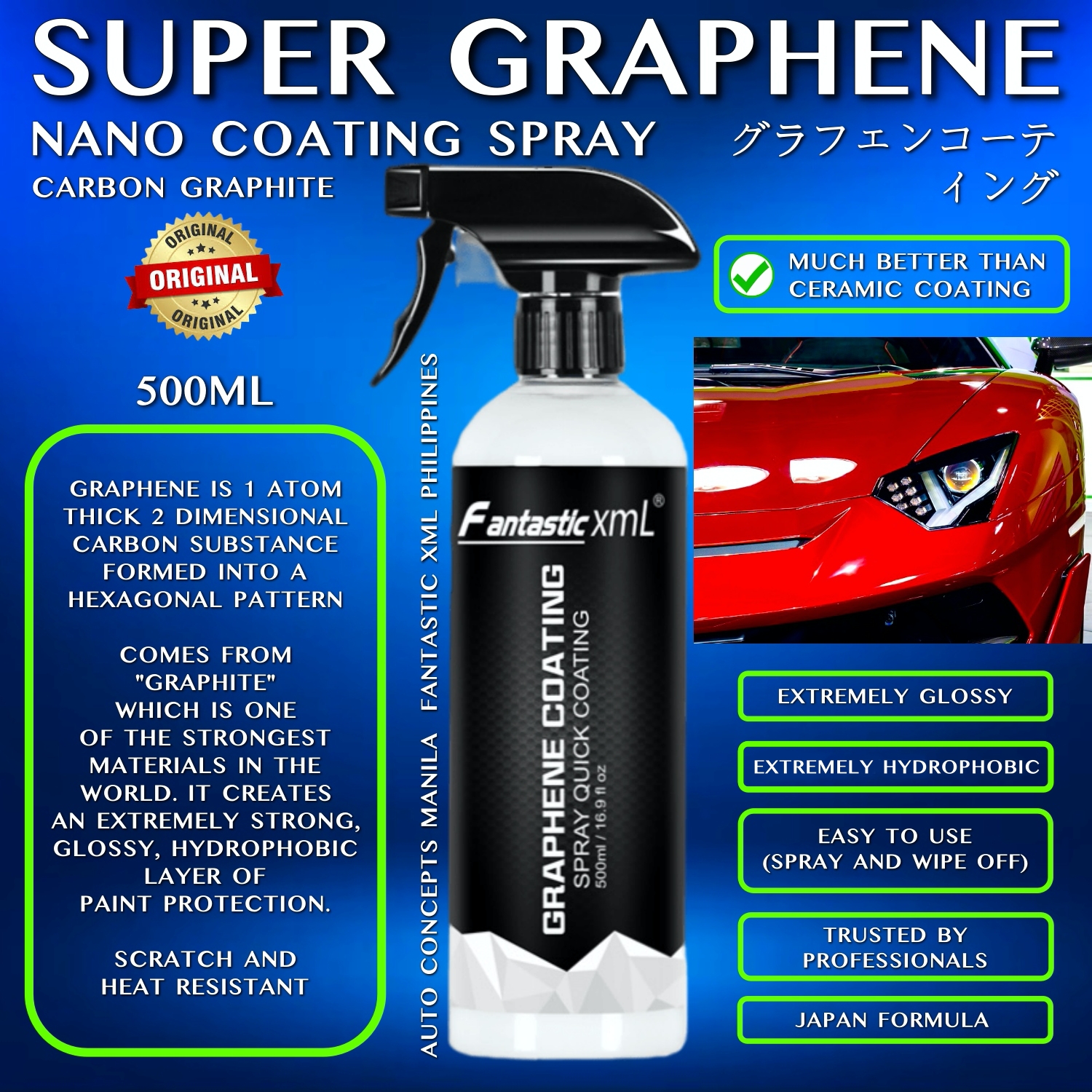 ORIGINAL FANTASTIC XML GRAPHENE NANO COATING SPRAY 500ML Waterproof 12H