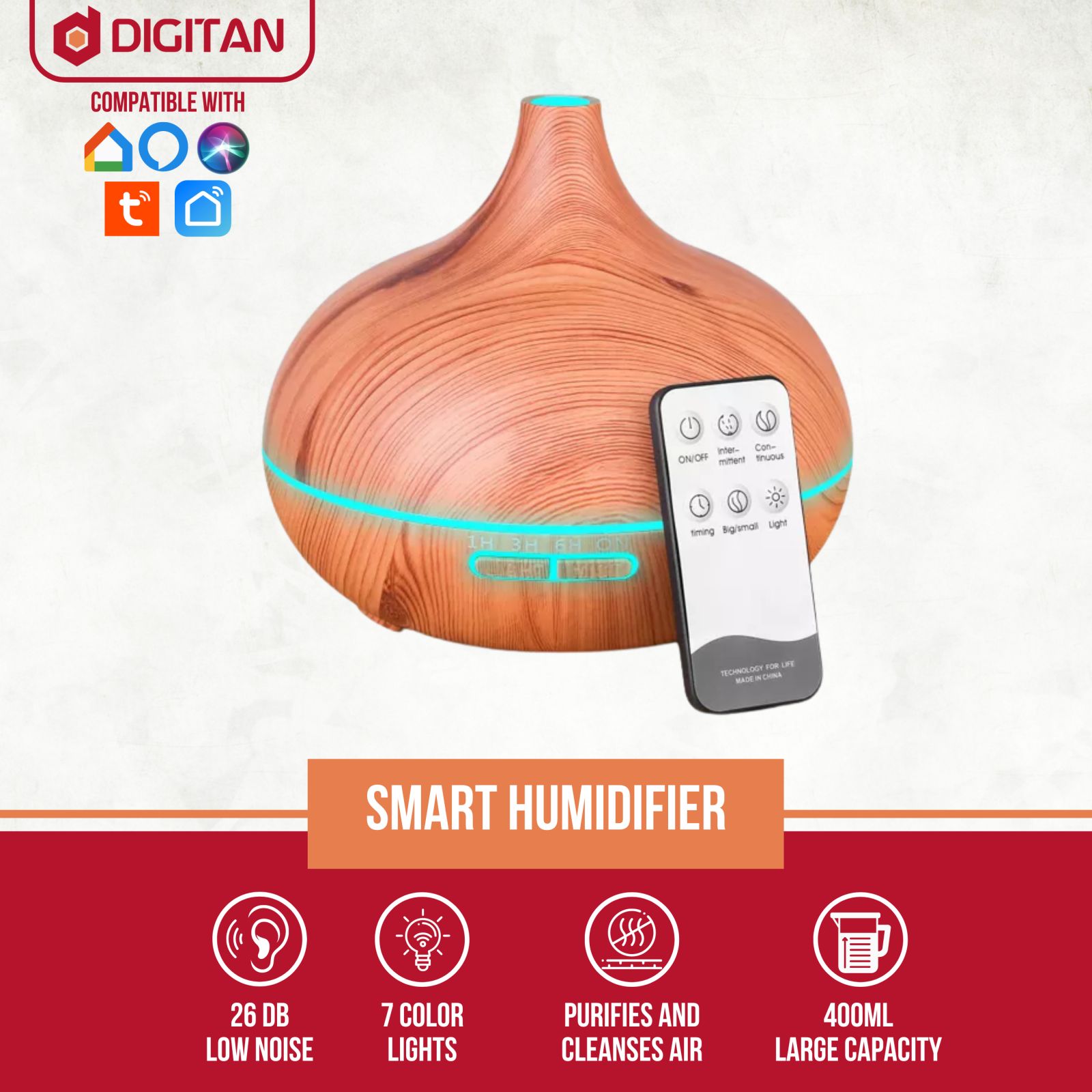 Smart Wifi Humidifier Aromatherapy Oil Diffuser LED RGB Lights 400ML Smart Life Tuya App Control