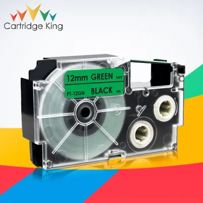 Compatible for Casio XR-12GN Labeling Tape Cartridge Black on Green 12mm*8m for Casio KL-60 KL-120 KL-HD1 KL-P350W Label Printer
