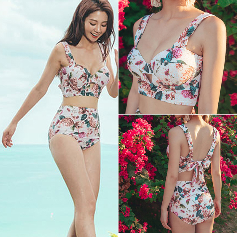 Two Piece Swimsuit for Women High Waist Swimwear Plus Size Bikini Ladies  Floral Beachwear Korean Fashion Bathing Suits Sexy Outfit for Beach