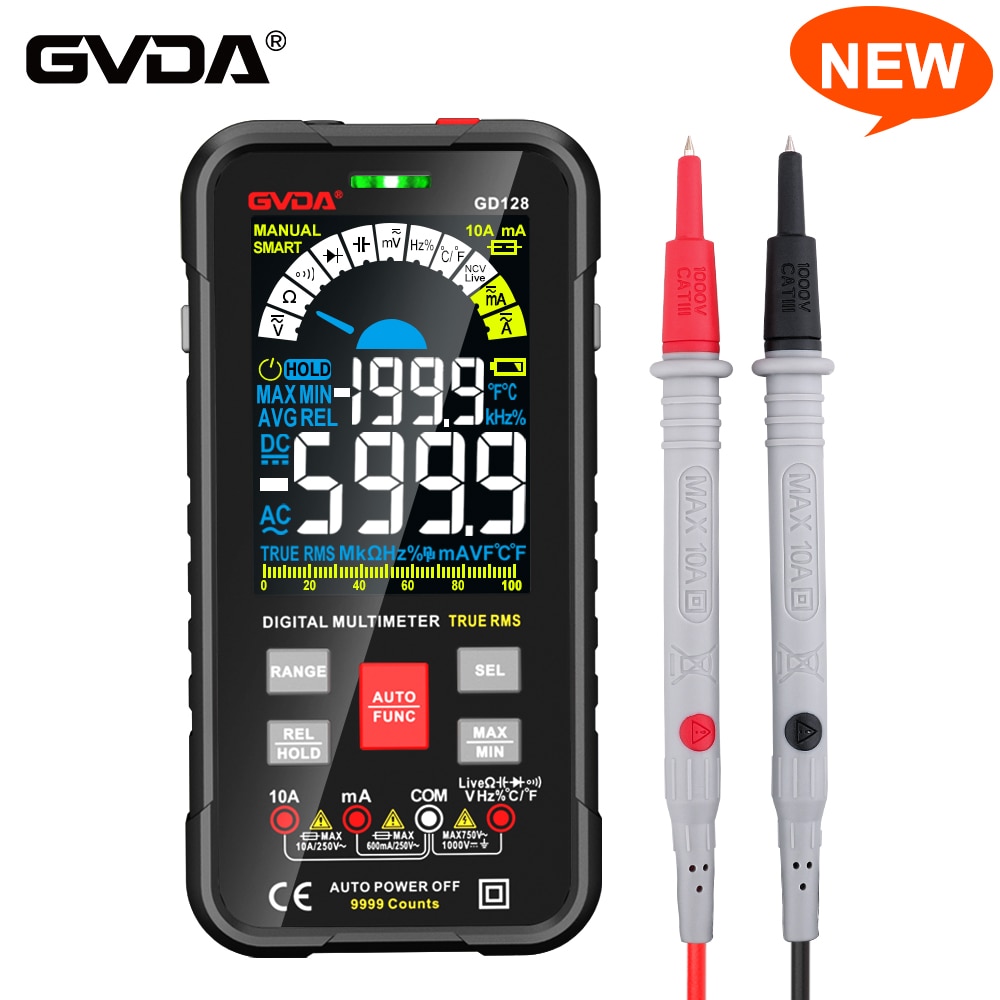 GVDA New Smart Multimeter Auto Range 1000V 10A Digital Capacitance Tester True RMS REL Ohm Hz AC DC Meter Multimetro