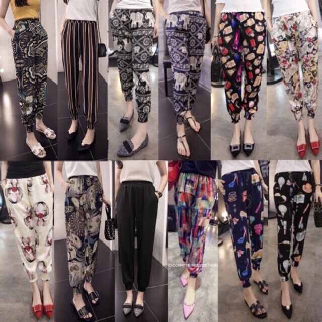 Women fashion floral straight leg pants casual loose breathable