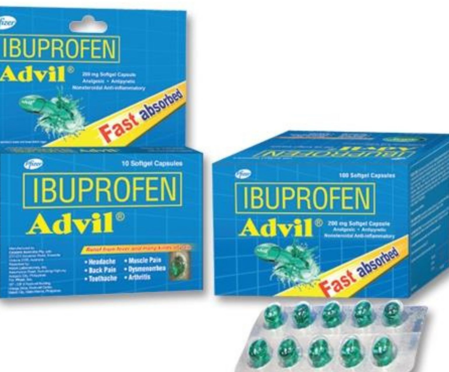 Advil 200mg softgel Ibuprofen 10 soft gel Pain relief,Advil Grapes 100