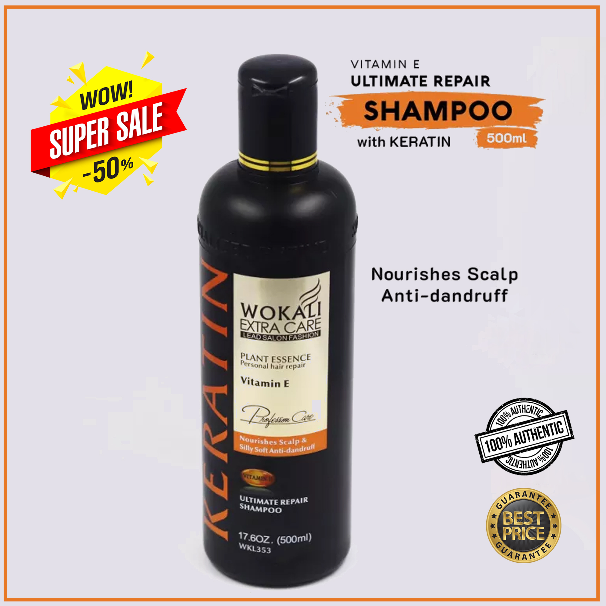 Wokali Extra Care Keratin Ultimate Repair Shampoo 500ml Plant Extract