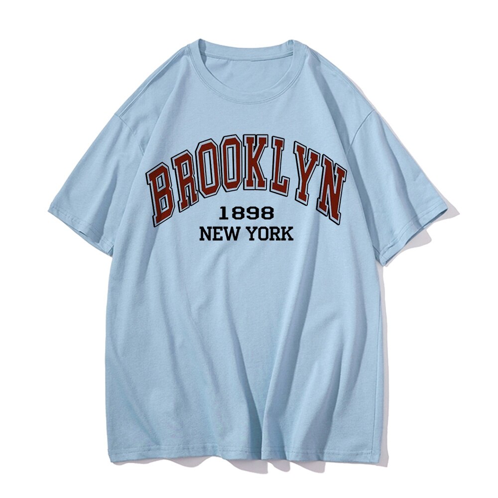 1898 Brooklyn New York T-Shirt Women,100% Cotton Tee Priting Letter,Casual  Oversized Tops,Y2K Clothes,High Quality Female Tshirt