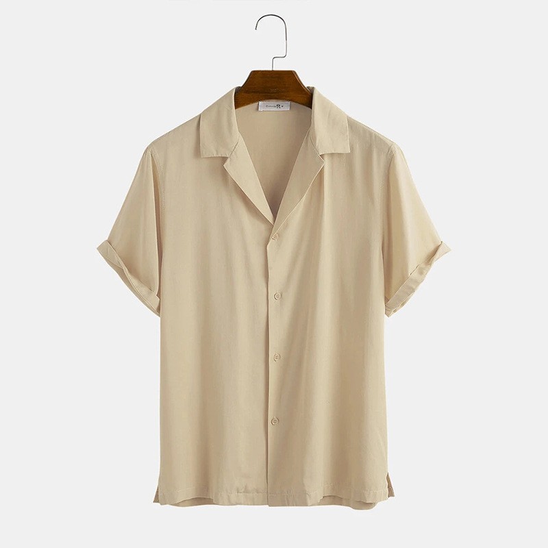 YesStyle almond short sleeved collar plain short sleeved button down polo  blouse beige nude neutral, Women's Fashion, Tops, Blouses on Carousell