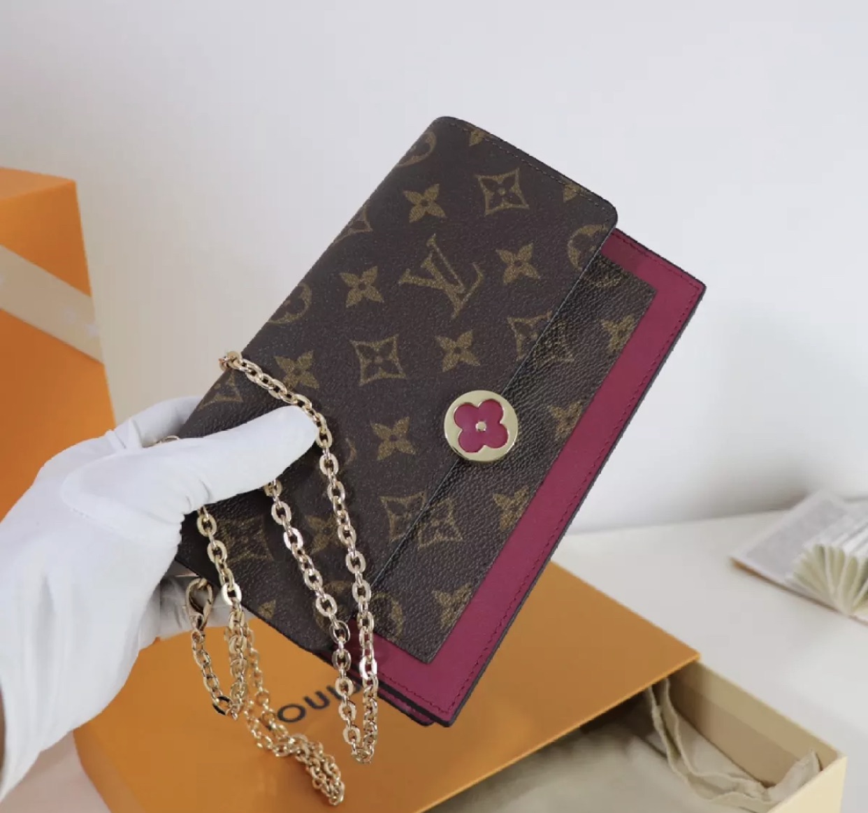 Flore Chain Wallet Monogram  Keeks Designer Handbags