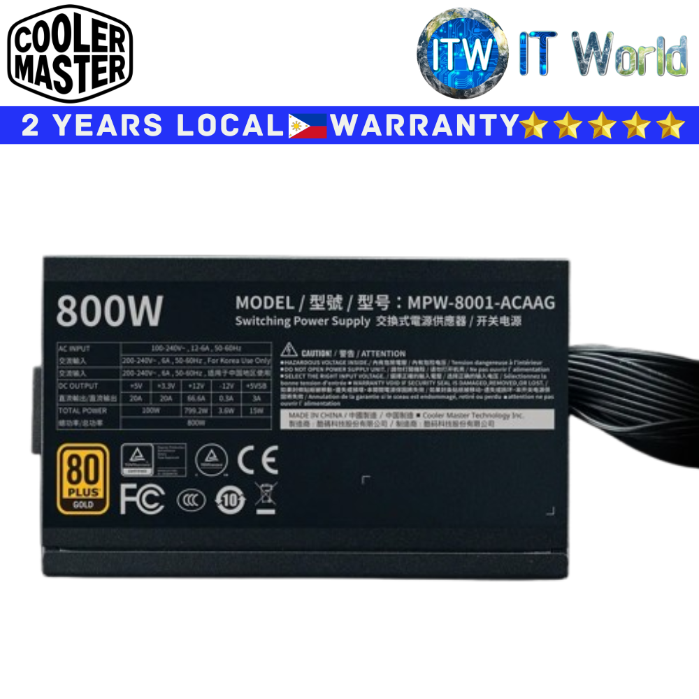 Itw Cooler Master PSU 800 Watts Power Supply Units G800 80+Gold  Non-Modular (MPW-8001-ACAAG-U2)