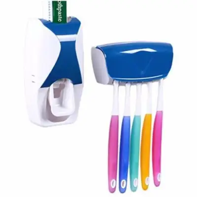 CHAINSTORE Hands Free Toothpaste Dispenser Automatic Toothpaste Squeezer and Holder Set (Blue)