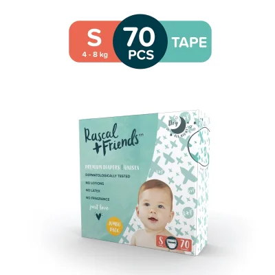 RASCAL + FRIENDS Tape Jumbo Pack SMALL (4-8 kg) - 70 pcs x 1 (70 pcs) - Tape Diapers