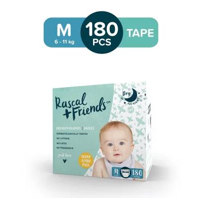 RASCAL + FRIENDS Tape Super Jumbo Box MEDIUM (6-11 kg) - 60 pcs x 3 (180 pcs) - Tape Diapers