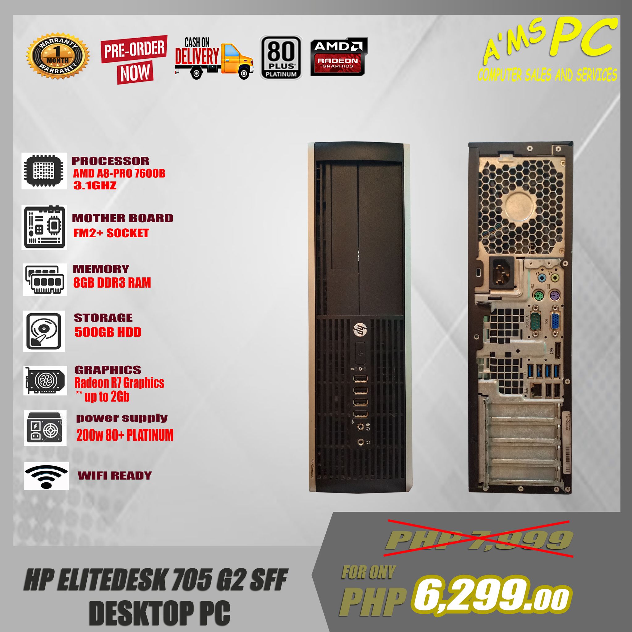 Hp Elite Desk 705 G2 Sff Desktop Cpu Amd A8 Pro 7600b 3 1ghz Fm2 Socket 8gb Ram Ddr3 500gb Hdd Radeon R7 Graphics Up To 2gb 0w 80 Platinum Psu Wifi Ready Ams Trading