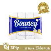 Bouncy Bathroom Tissue 3 Ply - 12 Rolls