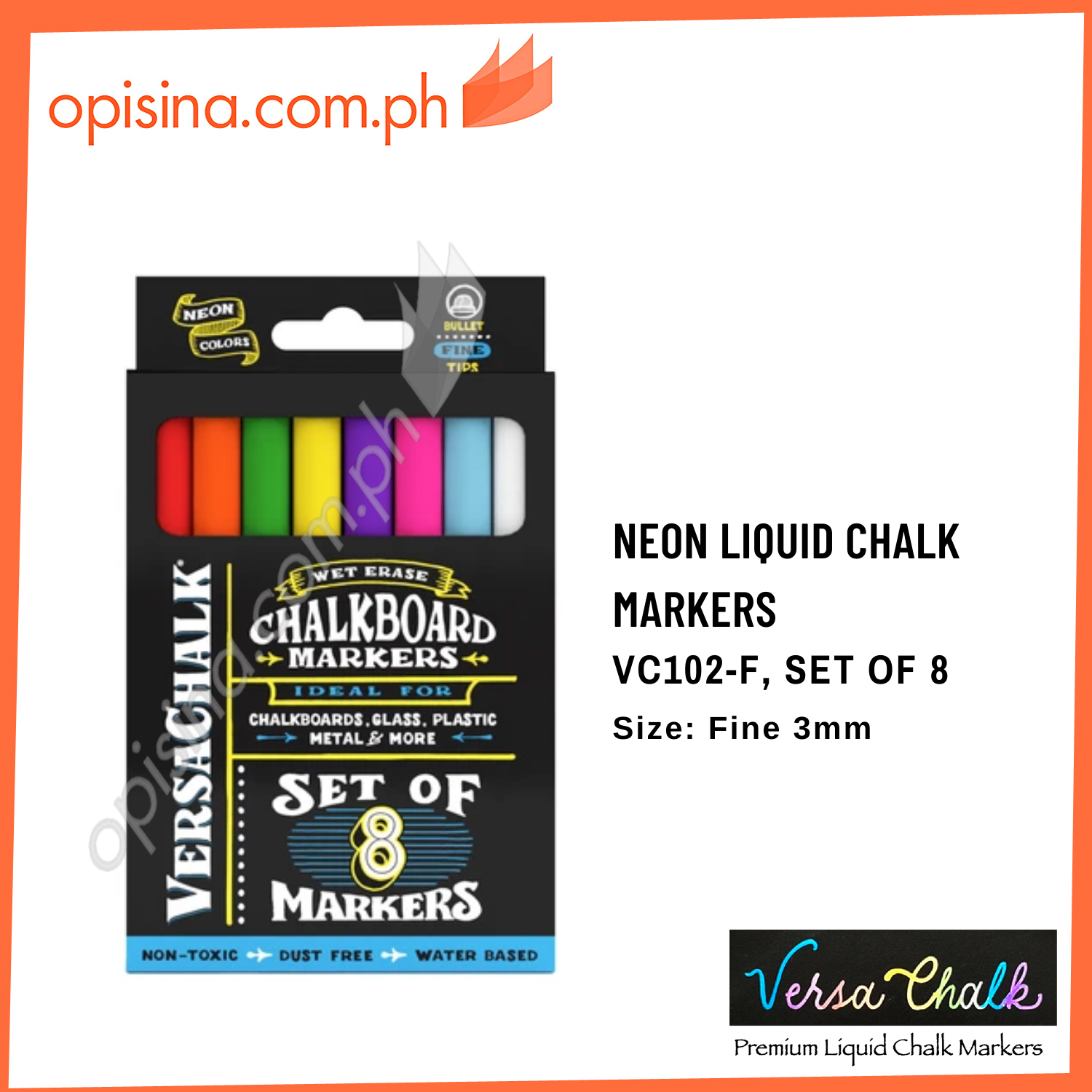 Multicolor Non-Toxic 5 mm | Dust Free Water-Based Wet Erase Chalk Ink Pens VersaChalk VC102-B Chalkboard Chalk Markers By 8-Pack 