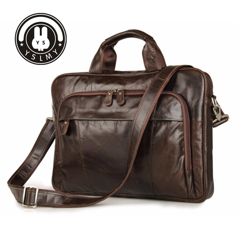 YSLMY Men's Large Leather Briefcase Shoulder Messenger Bag Fit 15 Inch