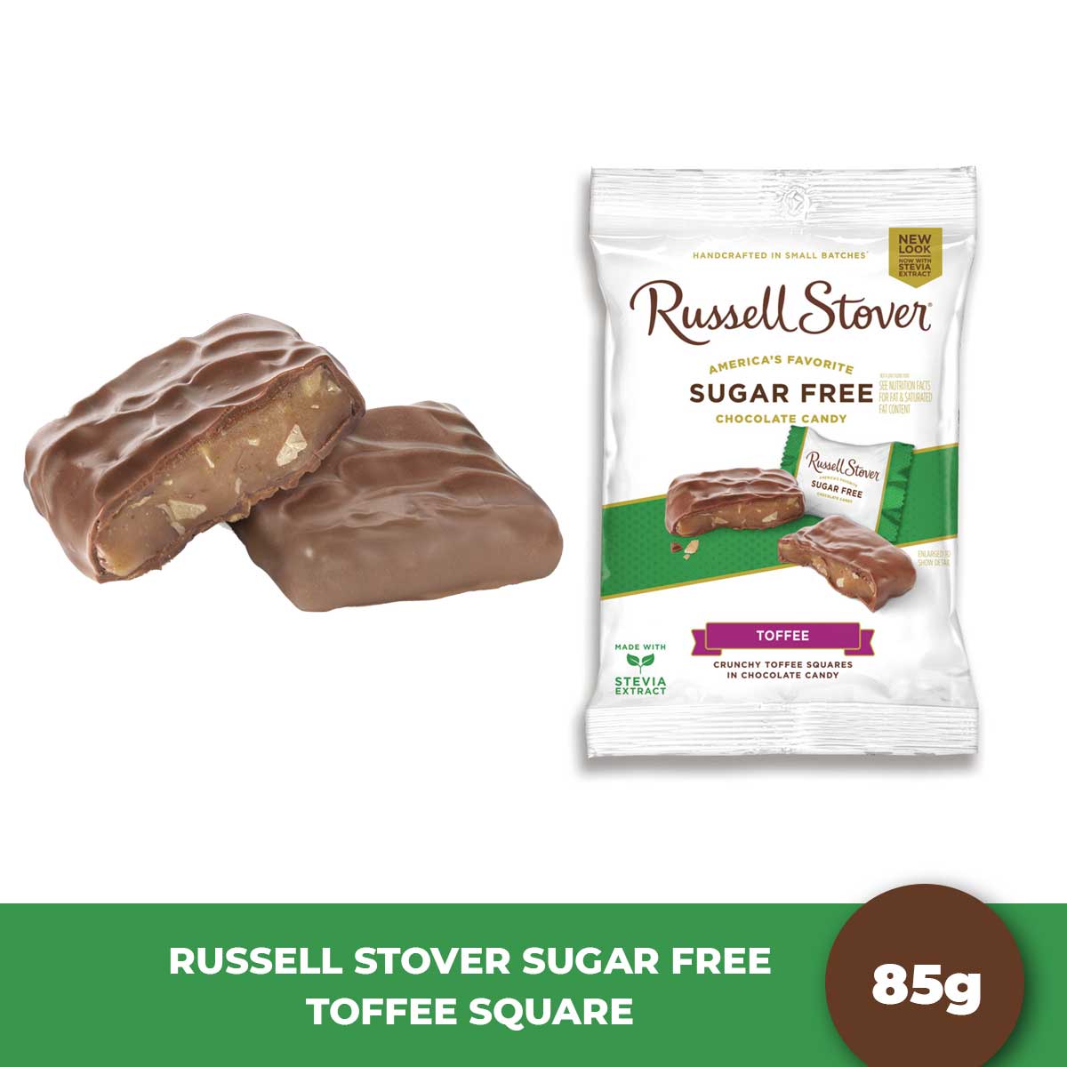 Russell Stover Sugar Free Crunchy Toffee Square in Chocolate Candy 3oz