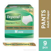 Depend Protect Plus Adult Diapers, Medium Size, 9 Count