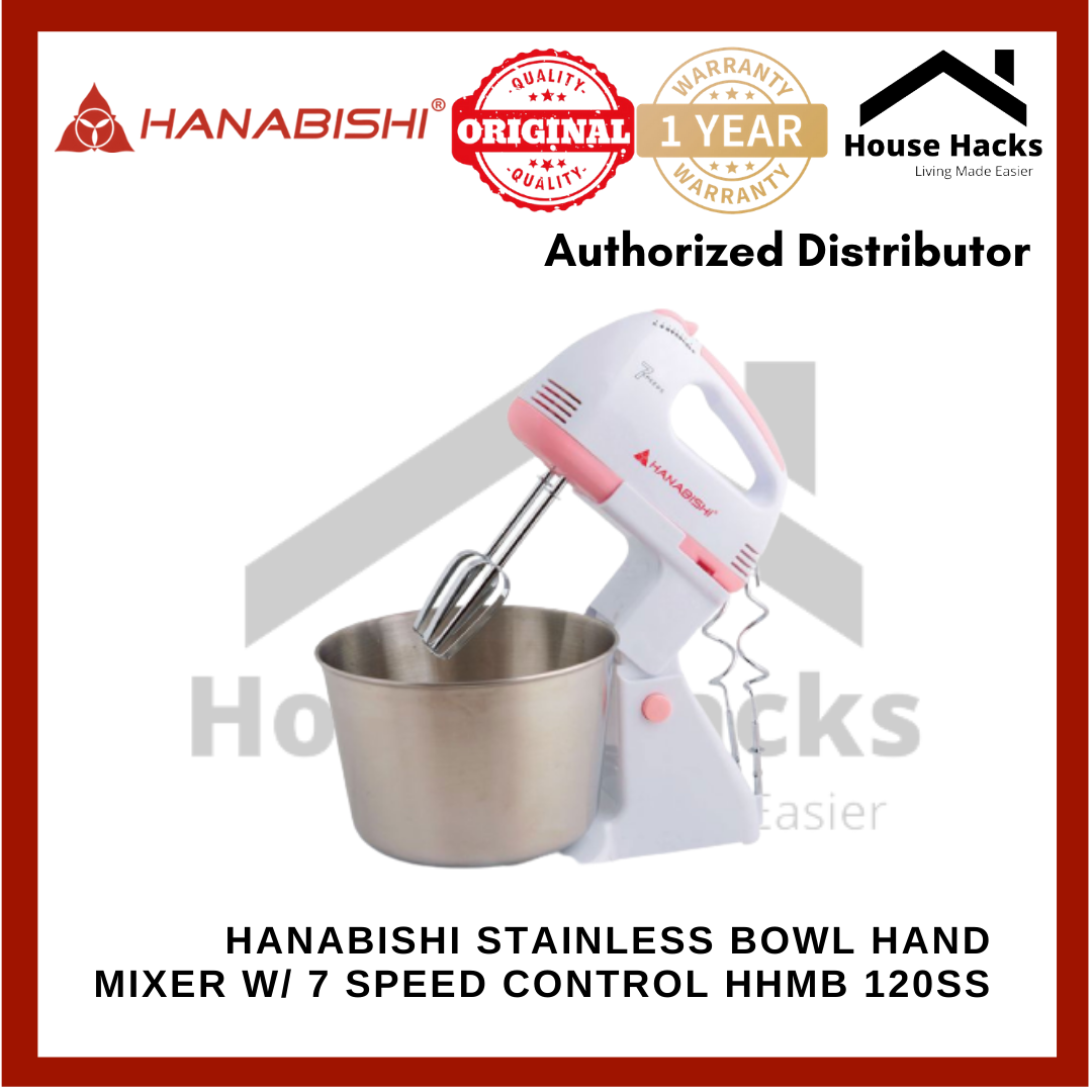 Hanabishi Stainless Bowl Hand Mixer w/ 7 Speed Control HHMB 120SS (House Hacks) Lazada PH