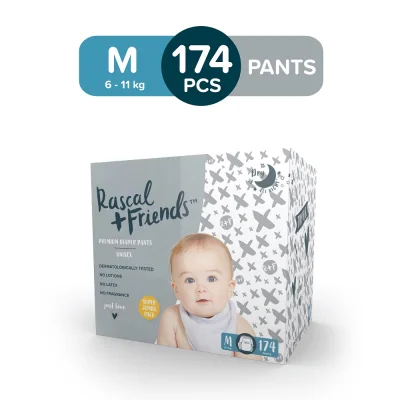 RASCAL + FRIENDS Pants Super Jumbo Box MEDIUM (6-11 kgs) - 58 pcs x 3 (174 pcs) - Diaper Pants