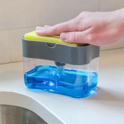 2-In-1 Soap Pump Dispenser With Sponge Holder Kitchen Hand Press Liquid Detergent Dispenser Container Household Cleaning Tools