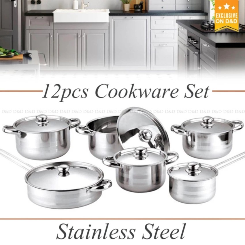 12 PCS HIGH QUALITY STAINLESS STEEL COOKWARE SET Lazada PH