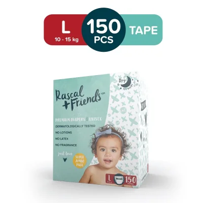 RASCAL + FRIENDS Tape Super Jumbo Box LARGE (10-15 kg) - 50 pcs x 3 (150 pcs) - Tape Diapers