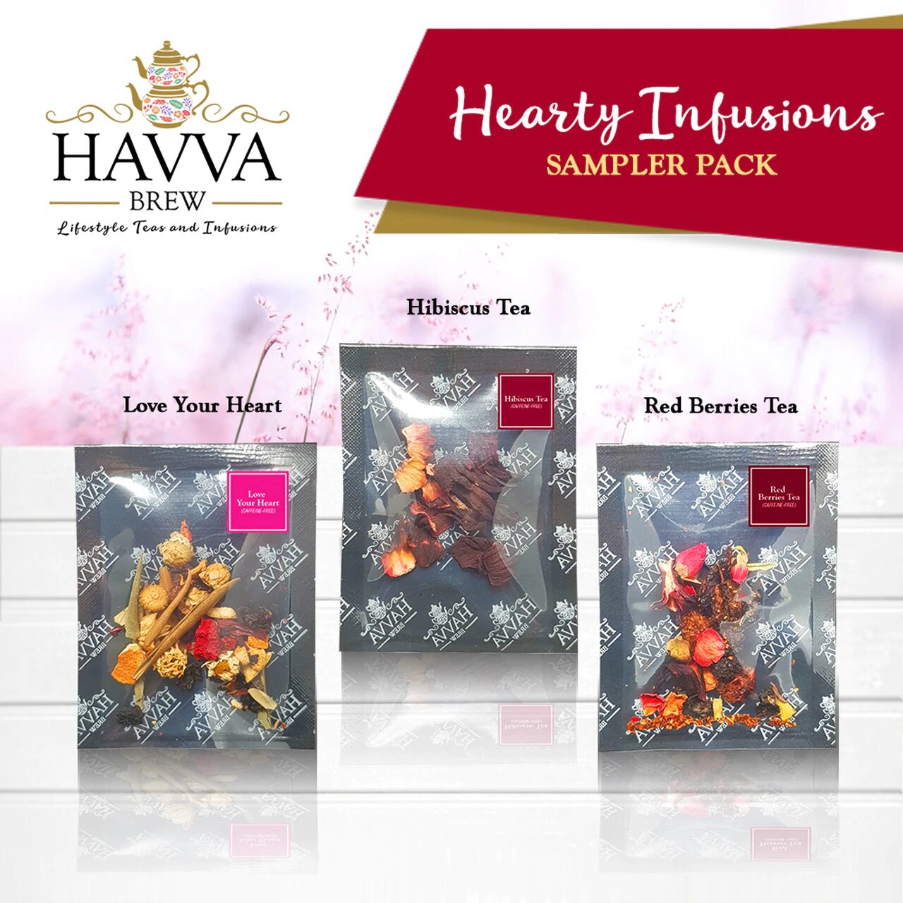 Havva Brew Hearty Infusions Sampler Pack with Singleserve glass teapot
